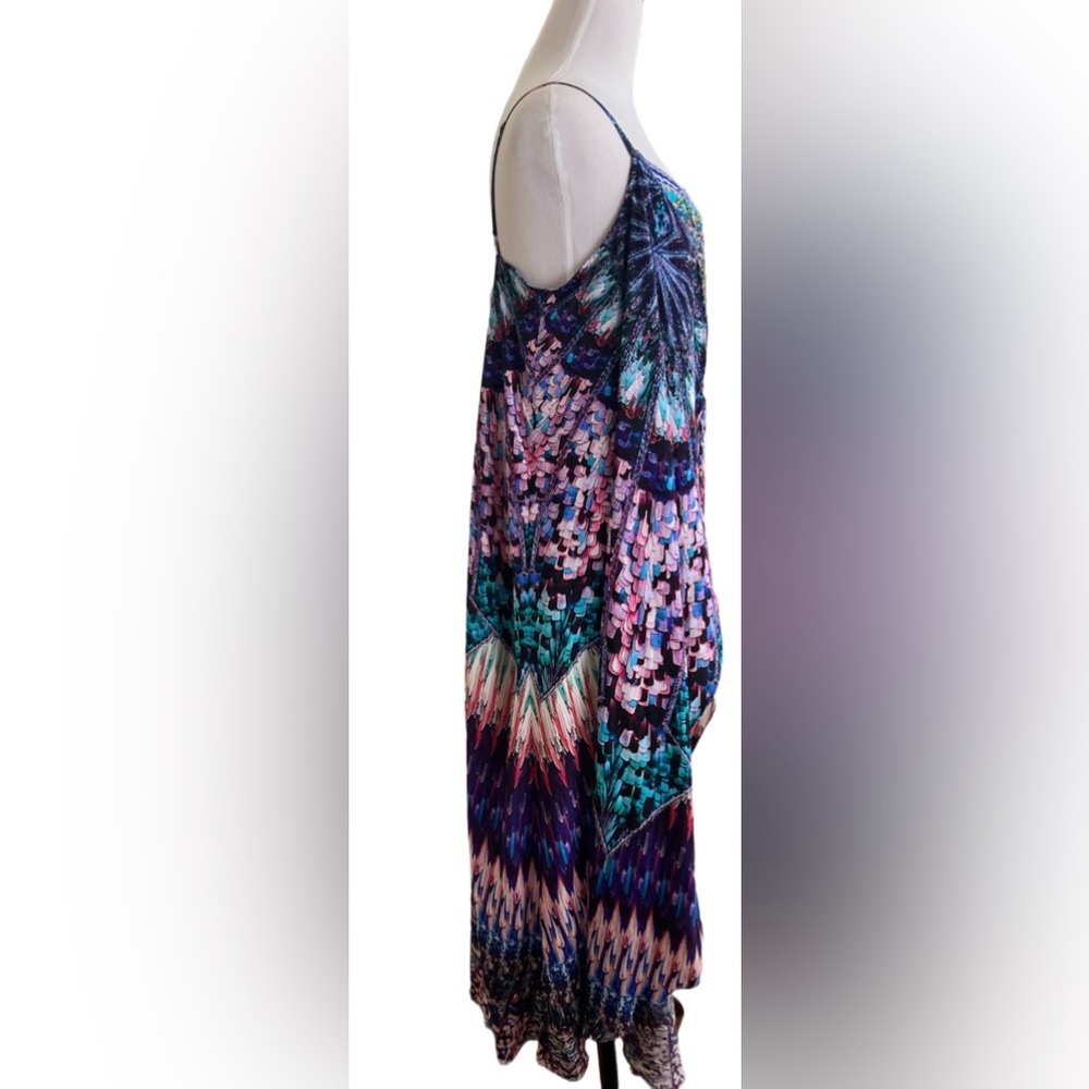 Camilla Maxi Dress Mini w/ Long Over Layer Tie Front Hi-Lo Sparkled Mixed Print - Picture 5 of 13